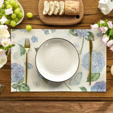 Artoid Mode Hydrangea Butterfly Spring Placemats Set of 4, 12x18 Inch Seasonal Summer Holiday Table ...