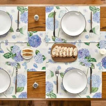 Artoid Mode Hydrangea Butterfly Spring Placemats Set of 4, 12x18 Inch Seasonal Summer Holiday Table Mats for Party Kitchen Dining Decoration