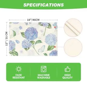 Artoid Mode Hydrangea Butterfly Spring Placemats Set of 4, 12x18 Inch Seasonal Summer Holiday Table Mats for Party Kitchen Dining Decoration
