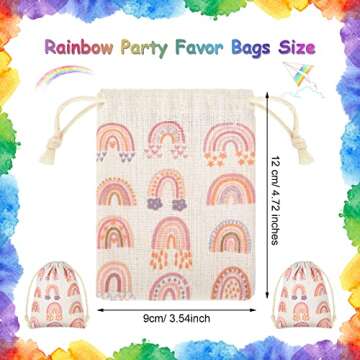 20 Pieces Rainbow Party Favor Bags Boho Rainbow Party Decorations Bags 4.7 x 3.5 Inch Mini Canvas Rainbow Gift Bag Drawstring Treat Gift Pouches for Gay Pride Day Party Supplies Kids Birthday