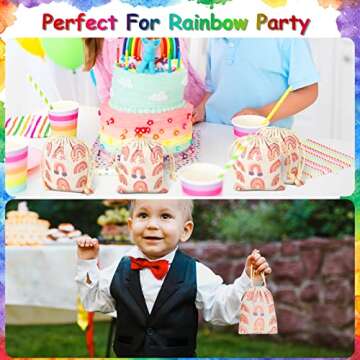 20 Pieces Rainbow Party Favor Bags Boho Rainbow Party Decorations Bags 4.7 x 3.5 Inch Mini Canvas Rainbow Gift Bag Drawstring Treat Gift Pouches for Gay Pride Day Party Supplies Kids Birthday