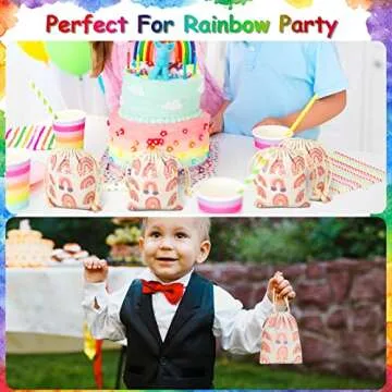 20 Pieces Rainbow Party Favor Bags Boho Rainbow Party Decorations Bags 4.7 x 3.5 Inch Mini Canvas Rainbow Gift Bag Drawstring Treat Gift Pouches for Gay Pride Day Party Supplies Kids Birthday