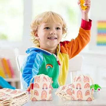 20 Pieces Rainbow Party Favor Bags Boho Rainbow Party Decorations Bags 4.7 x 3.5 Inch Mini Canvas Rainbow Gift Bag Drawstring Treat Gift Pouches for Gay Pride Day Party Supplies Kids Birthday