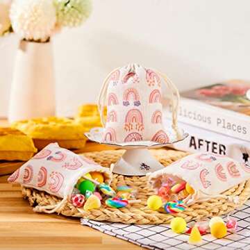 20 Pieces Rainbow Party Favor Bags Boho Rainbow Party Decorations Bags 4.7 x 3.5 Inch Mini Canvas Rainbow Gift Bag Drawstring Treat Gift Pouches for Gay Pride Day Party Supplies Kids Birthday