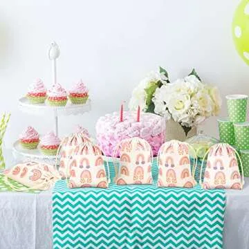 20 Pieces Rainbow Party Favor Bags Boho Rainbow Party Decorations Bags 4.7 x 3.5 Inch Mini Canvas Rainbow Gift Bag Drawstring Treat Gift Pouches for Gay Pride Day Party Supplies Kids Birthday