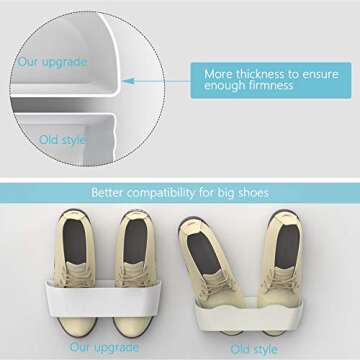 Yocice Wall Mounted Shoes Rack 2Pack with Sticky Hanging Strips, Plastic Shoes Holder Storage Organizer,Door Shoe Hangers (SM03-White-2)