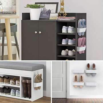 Yocice Wall Mounted Shoes Rack 2Pack with Sticky Hanging Strips, Plastic Shoes Holder Storage Organizer,Door Shoe Hangers (SM03-White-2)