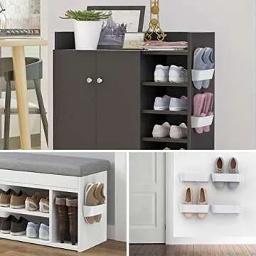 Yocice Wall Mounted Shoes Rack 2Pack with Sticky Hanging Strips, Plastic Shoes Holder Storage Organizer,Door Shoe Hangers (SM03-White-2)