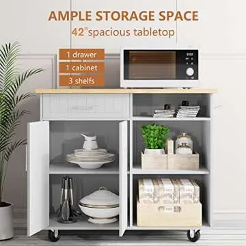 SUNLEI Kitchen Island with Storage Cabinet, 42" Kitchen Cart on Wheels with Shelves, Cart Handle for...