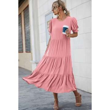 PRETTYGARDEN Women's Summer Casual Boho Dress Floral Print Ruffle Puff Short Sleeve Flowy Midi Beach...