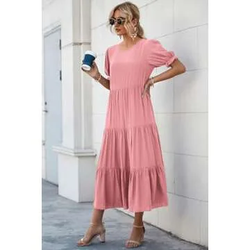 PRETTYGARDEN Women's Boho Floral Midi Dress for Summer