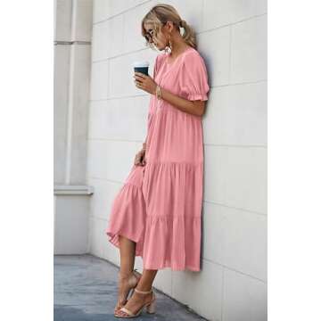 PRETTYGARDEN Women's Boho Floral Midi Dress for Summer