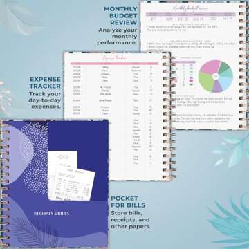 PLANBERRY Large Budget Planner & Monthly Bill Organizer with Pockets – Budgeting Book, Finance & Expense Tracker, 8.3x9.4″ (Spring Bloom)