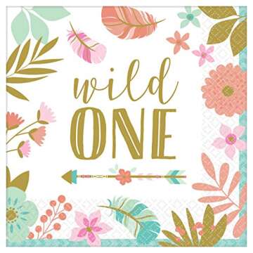 Boho"Wild One" 1st Birthday Beverage Napkins-16pc