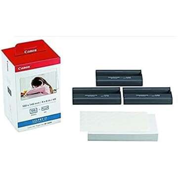 Canon KP-108IN 3 Color Ink Cassette and 108 Sheets 4 x 6 Paper Glossy for SELPHY CP1300, CP1200, CP910, CP900, CP760, CP770, CP780 CP800. Bonus: Quality Photo Microfiber Cloth