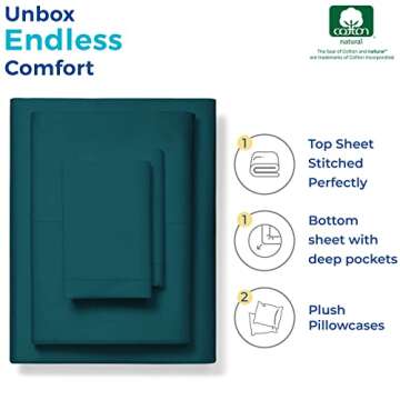 THREAD SPREAD Pure Egyptian Queen Size Cotton Bed Sheets Set (Queen, 1000 Thread Count) Teal Bed Linen Set - Bedding Pillow Cases (4 Pc) - Sateen Sheets - 16 in Queen Deep Pocket Sheets