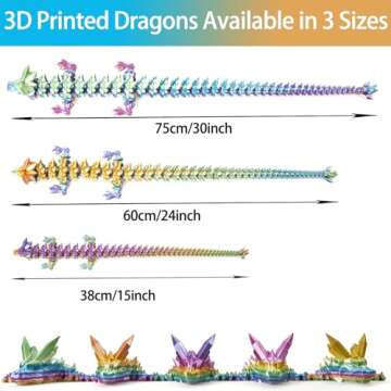 FOTN 3D Printed Dragon, 3D Dragon,30 Inch 3D Printed Fidget Dragon, Bigger Fidget Crystal Dragon Toy...