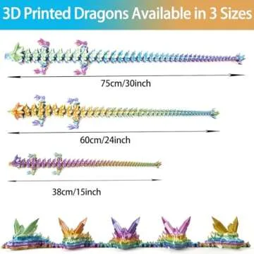 FOTN 3D Printed Dragon, 3D Dragon,30 Inch 3D Printed Fidget Dragon, Bigger Fidget Crystal Dragon Toy...