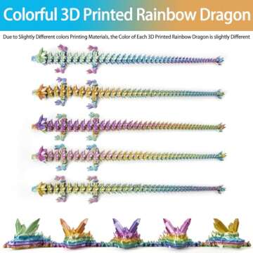 FOTN 3D Printed Dragon, 3D Dragon,30 Inch 3D Printed Fidget Dragon, Bigger Fidget Crystal Dragon Toys, 3D Printed Articulated Dragon for Home Office Car Desk Decor Toys (Rainbow)