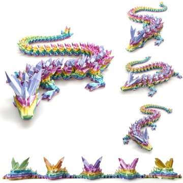 FOTN 3D Printed Dragon, 3D Dragon,30 Inch 3D Printed Fidget Dragon, Bigger Fidget Crystal Dragon Toys, 3D Printed Articulated Dragon for Home Office Car Desk Decor Toys (Rainbow)