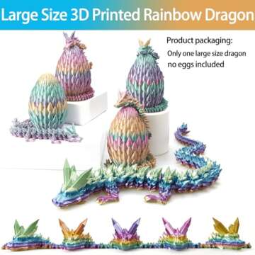 FOTN 3D Printed Dragon, 3D Dragon,30 Inch 3D Printed Fidget Dragon, Bigger Fidget Crystal Dragon Toys, 3D Printed Articulated Dragon for Home Office Car Desk Decor Toys (Rainbow)