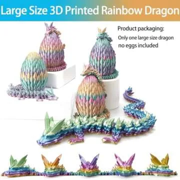 FOTN 3D Printed Dragon, 3D Dragon,30 Inch 3D Printed Fidget Dragon, Bigger Fidget Crystal Dragon Toys, 3D Printed Articulated Dragon for Home Office Car Desk Decor Toys (Rainbow)
