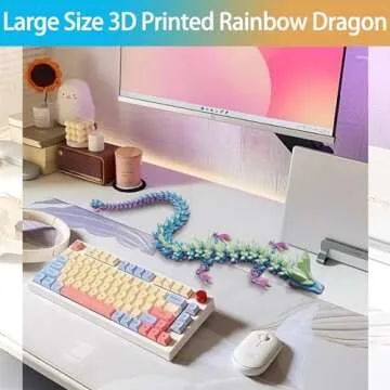 FOTN 3D Printed Dragon, 3D Dragon,30 Inch 3D Printed Fidget Dragon, Bigger Fidget Crystal Dragon Toys, 3D Printed Articulated Dragon for Home Office Car Desk Decor Toys (Rainbow)