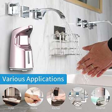 AFMAT Touchless Soap Dispenser, Automatic Hand Sanitizer Dispenser, Kitchen Bathroom Soap Dispenser Hands Free, 15.2 oz /450ml Countertop Wall Mount Soap Dispenser w/Adjustable Volume-Rose Gold