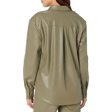 The Drop Women's Faux Leather Shirt Jacket - Olive XS