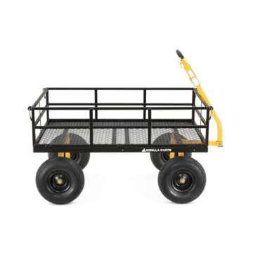 Gorilla Carts GOR1400-COM Steel Utility Cart, Heavy-Duty Convertible 2-in-1 Handle and Removable Sides, 12 cu ft, 1400 lb Capacity, Black