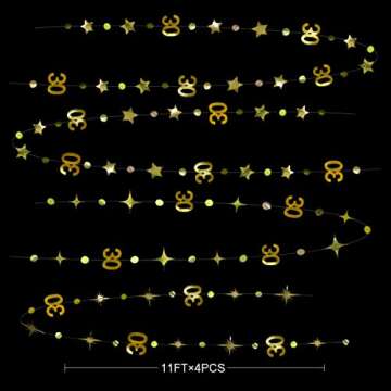Gold 30th Birthday Decorations Number 30 Circle Dot Twinkle Star Garland Metallic Hanging Streamer B...