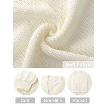 MEROKEETY Women's Fall Open Front Long Lantern Sleeve Cardigan Oversized Chunky Outwear with Pocket Beige