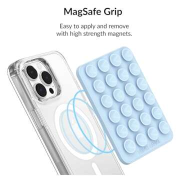 VELVET CAVIAR Suction Cup Phone Case Mount Compatible with MagSafe Devices Only - Magnetic Silicone Sticky Phone Grip Holder for iPhone Back of Phone - Mirror Gripper (Blue)