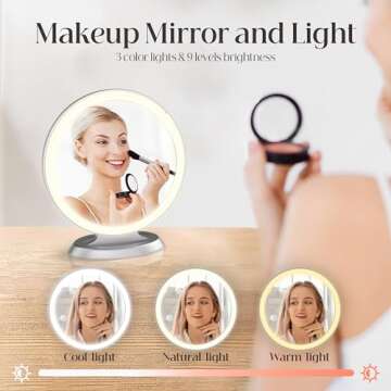 Round Mirror Lighted Digital Alarm Clock, Mirror Surface for Makeup, Large Display, Easy Setting, Au...