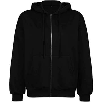 AUTOMET Womens Zip Up Hoodies Long Sleeve Fall Oversized Sweatshirts Fleece Y2K Jacket with Pockets 2024 Fashion Clothes Black