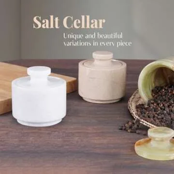 MARBLOUS KRAFTS Marble Salt Cellar with Lid 3" White Salt Box, Stone Salt Container & Spice Jars, Stone Salt Holder for Counter, Spice Jar & Salt Jar