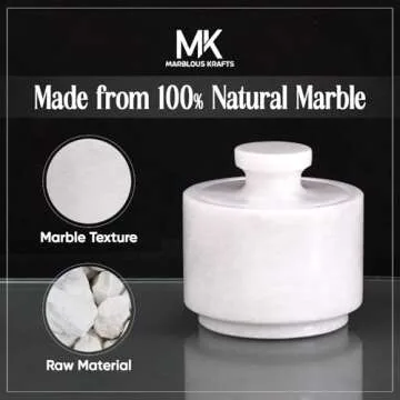 MARBLOUS KRAFTS Marble Salt Cellar with Lid 3" White Salt Box, Stone Salt Container & Spice Jars, Stone Salt Holder for Counter, Spice Jar & Salt Jar