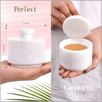 MARBLOUS KRAFTS Marble Salt Cellar with Lid 3" White Salt Box, Stone Salt Container & Spice Jars, Stone Salt Holder for Counter, Spice Jar & Salt Jar