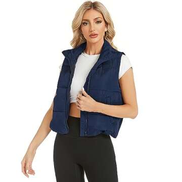 Hount Womens Winter Puffer Vest Lightweight Sleeveless Padded Gilet Qulilted Stand Collar Outwear Vest with Pockets (XL, Navy Blue)