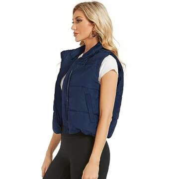 Hount Womens Winter Puffer Vest Lightweight Sleeveless Padded Gilet Qulilted Stand Collar Outwear Vest with Pockets (XL, Navy Blue)