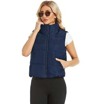 Hount Womens Winter Puffer Vest Lightweight Sleeveless Padded Gilet Qulilted Stand Collar Outwear Vest with Pockets (XL, Navy Blue)