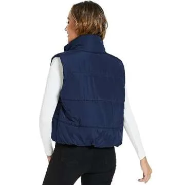 Hount Womens Winter Puffer Vest Lightweight Sleeveless Padded Gilet Qulilted Stand Collar Outwear Vest with Pockets (XL, Navy Blue)