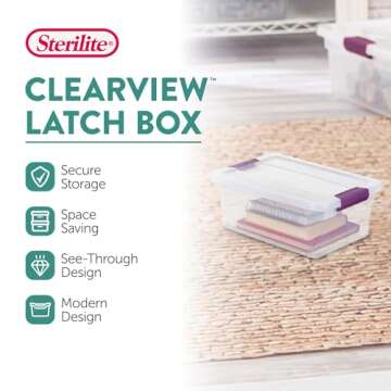 Sterilite 12-Pack ClearView Latch Box, Stackable Storage Organizer Bins for Home, 6 Quart