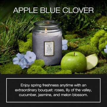Voluspa Apple Blue Clover, Large Candle Jar, 18 oz, 100 Hour Burn Time, All Natural Wicks and Coconu...