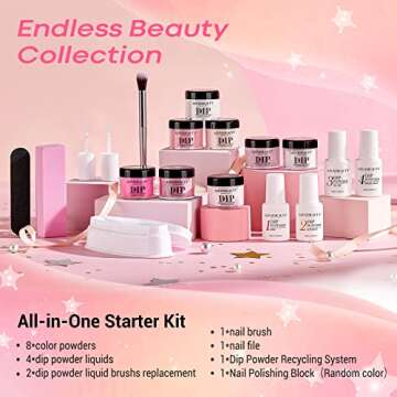 AZUREBEAUTY Dip Powder Nail Kit - 18PCS Elegant All-in-1 Starter Set with Liquid Essentials