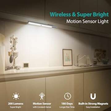 BLS 48 LED Closet Lights, Motion Sensor Light with Rechargeable Battery, Wireless Indoor Lighting fo...