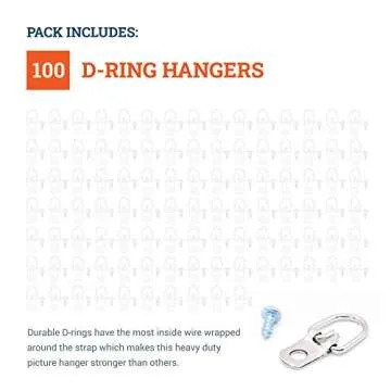 D Ring Picture Hangers with Screws - 100 Pack - Bulk D Rings - Pro Quality Hangers - Picture Hang Solutions
