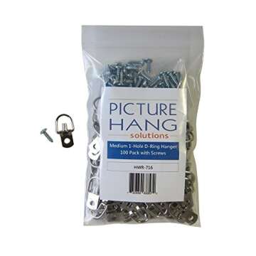 D Ring Picture Hangers with Screws - 100 Pack - Bulk D Rings - Pro Quality Hangers - Picture Hang Solutions