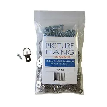 D Ring Picture Hangers with Screws - 100 Pack - Bulk D Rings - Pro Quality Hangers - Picture Hang Solutions