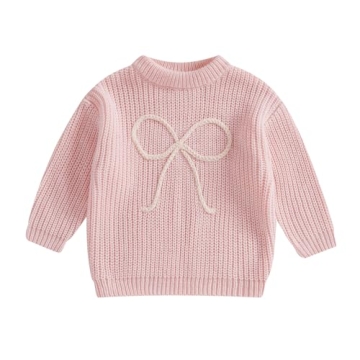 Toddler Baby Girl Knit Sweater Bow Embroidery Long Sleeve Pullover Sweatshirt Tops Warm Fall Winter ...